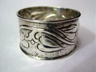 1901 Birmingham Guild Of Handicrafts Sterling Napkin Ring Arts & Crafts Motif 2