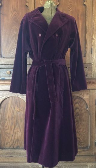 I Magnin Purple Velvet Velour Double Breasted Belted Trench Coat M L Vintage Euc