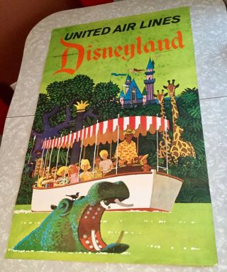 Rare 1963 Disneyland Vintage Jungle Cruise Poster United Airlines Old