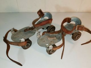 Vintage Union No 5 Metal Adjustable Roller Skates With Key Over Shoe 4