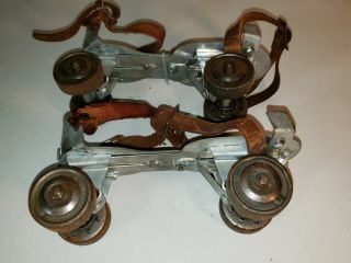 Vintage Union No 5 Metal Adjustable Roller Skates With Key Over Shoe 8