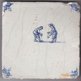 Delft Tile C.  18th / 19th Century (d 77)  Children Playing