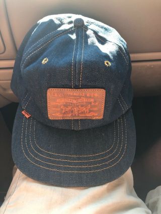 Rare Vintage Levis Denim Hat Cap Levi Strauss Leather Patch Orange Tab Truck Hat