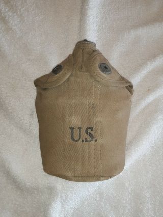U.  S.  Ww2 Canteen And Cup With Canvas Pouch Dated 1942