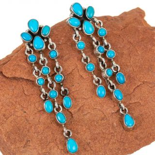 Navajo Earrings Turquoise Sterling Silver Long Chandelier Dangles Emma Lincoln