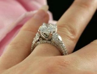 Vintage Certified 3 Ct Round & Pear White Diamond Engagement Ring 14k White Gold