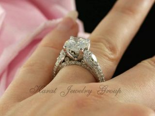 Vintage Certified 3 Ct Round & Pear White Diamond Engagement ring 14K White Gold 2