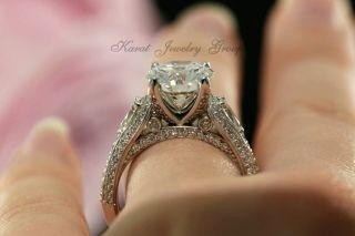 Vintage Certified 3 Ct Round & Pear White Diamond Engagement ring 14K White Gold 3