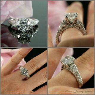 Vintage Certified 3 Ct Round & Pear White Diamond Engagement ring 14K White Gold 4