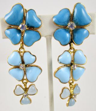 French Gripoix Turquoise Poured Glass Pearl Flower Earrings