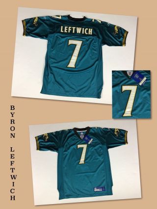 Nos Vtg Men’s Byron Leftwich Jacksonville Jaguars Sewn Teal On - Field Jersey 48 M