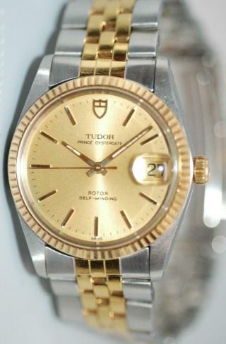 Rolex Tudor Prince Oysterdate 34mm 18k Bezel Watch Ref.  75203n - Rare Ex,
