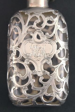 Antique Victorian 999/1000 Sterling Silver Overlay & Glass Ladys Personal Flask 4