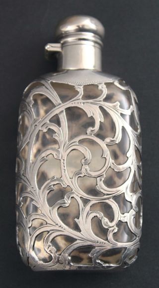 Antique Victorian 999/1000 Sterling Silver Overlay & Glass Ladys Personal Flask 6