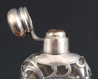 Antique Victorian 999/1000 Sterling Silver Overlay & Glass Ladys Personal Flask 7