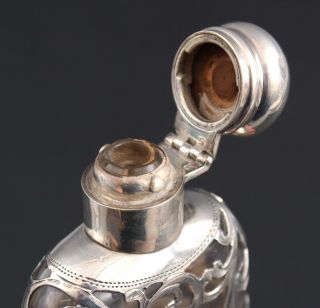 Antique Victorian 999/1000 Sterling Silver Overlay & Glass Ladys Personal Flask 8