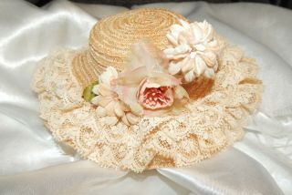 Vintage Madame Alexander Cissy Doll Straw Lace And Rose Hat