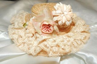 Vintage Madame Alexander Cissy Doll Straw Lace and Rose Hat 3