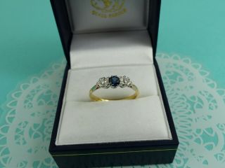 Antique 18ct Gold & Platinum Sapphire And Diamond Three Stone Ring P