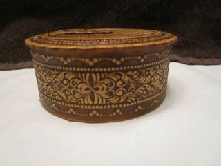 Hand Carved Russian Birch Bark Trinket Box / Top Of Lid And Inside Lid Carved 2