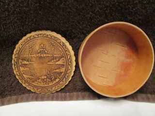Hand Carved Russian Birch Bark Trinket Box / Top Of Lid And Inside Lid Carved 3