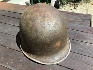 M1 Ww2 Wwii Fixed Bale Helmet Marked Red Squares Usmc?
