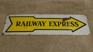 Rare Vtg Railway Express Agency Right Arrow Metal Porcelain Sign