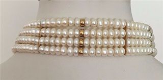 Vintage 4 Strand Freshwater Pearl And 14K Gold Choker 5