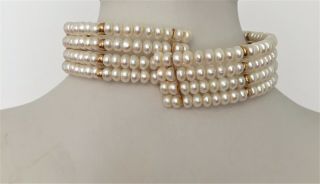 Vintage 4 Strand Freshwater Pearl And 14K Gold Choker 6