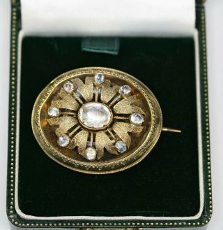 Antique 18k Gold Victorian Etruscan Revival Quartz Gemstone Mourning Pin Brooch