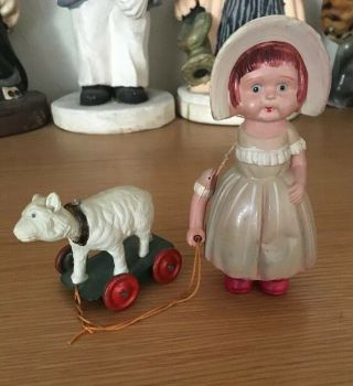 1930’s Celluloid Mary Had A Little Lamb Nodder Toy