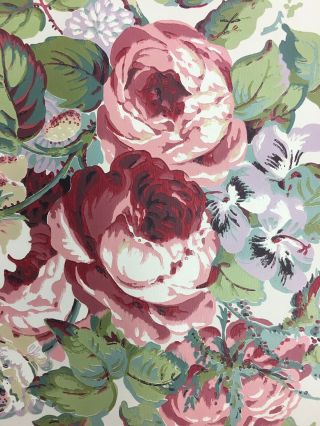 Vintage Seabrook Cabbage Rose Floral Wallpaper 7 Rolls Old Stock Shabby Chic