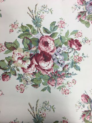 Vintage SEABROOK Cabbage Rose FLORAL Wallpaper 7 rolls OLD Stock SHABBY CHIC 2