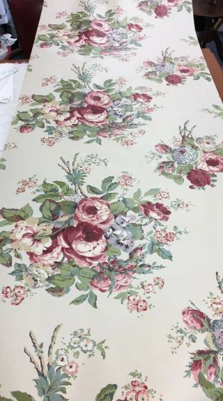 Vintage SEABROOK Cabbage Rose FLORAL Wallpaper 7 rolls OLD Stock SHABBY CHIC 4