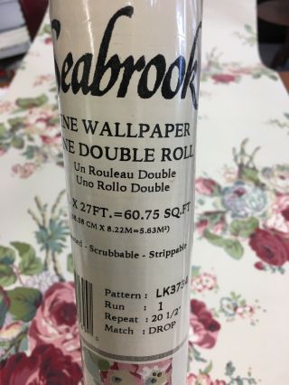 Vintage SEABROOK Cabbage Rose FLORAL Wallpaper 7 rolls OLD Stock SHABBY CHIC 7