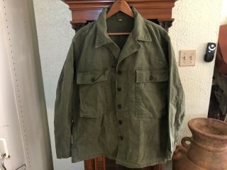 Vtg Wwii Us Army Hbt 13 Star Button Gas Flap Combat Shirt Jacket 40 R