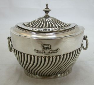 Antique Edwardian Crested Sterling Silver Tea Caddy,  My Trust Is In God Alone”,