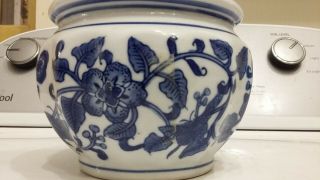 Antique Vintage Blue White Porcelain 4 " Planter Vase - Bowl - Brush Pot Cachepot
