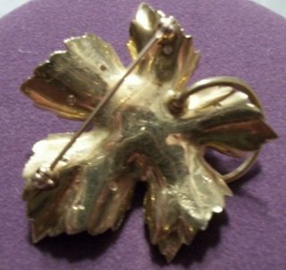 Vintage Estate Solid 14K Gold Diamond Solitaire Center Leaf Brooch Pin 14 grams 11
