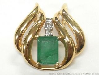 2ct Natural Emerald Diamond 14k Gold Pendant Large Vintage Birthstone Slide 2