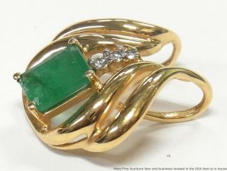2ct Natural Emerald Diamond 14k Gold Pendant Large Vintage Birthstone Slide 3