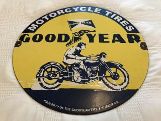 Vintage Goodyear Motorcycle Tires Porcelain Sign,  Blimp,  Service,  Gas,  Oil