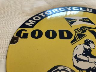 VINTAGE GOODYEAR MOTORCYCLE TIRES PORCELAIN SIGN,  BLIMP,  SERVICE,  GAS,  OIL 3