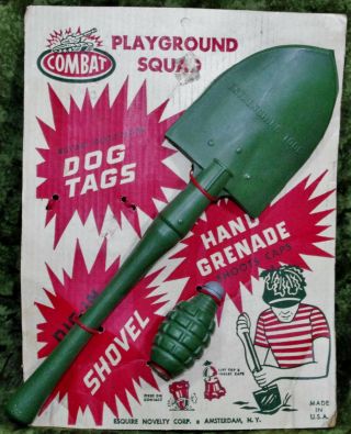 Vintage Combat Playground Squad Plastic Shovel & Hand Grenade W/ Card E