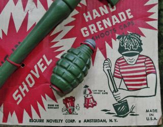 Vintage Combat Playground Squad Plastic shovel & Hand Grenade W/ Card E 2