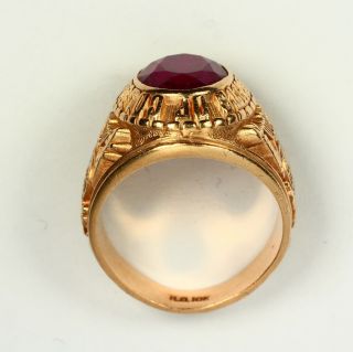 VINTAGE Knights of Columbus Men ' s Masonic Ring Ruby Red Stone 10k Solid Gold 2