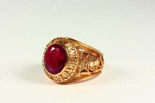 VINTAGE Knights of Columbus Men ' s Masonic Ring Ruby Red Stone 10k Solid Gold 4