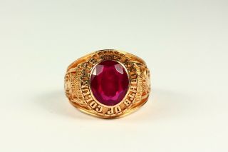 VINTAGE Knights of Columbus Men ' s Masonic Ring Ruby Red Stone 10k Solid Gold 6