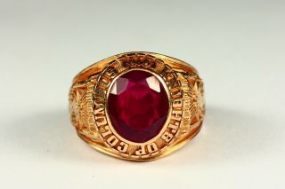 VINTAGE Knights of Columbus Men ' s Masonic Ring Ruby Red Stone 10k Solid Gold 7