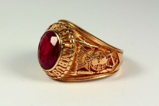 VINTAGE Knights of Columbus Men ' s Masonic Ring Ruby Red Stone 10k Solid Gold 9